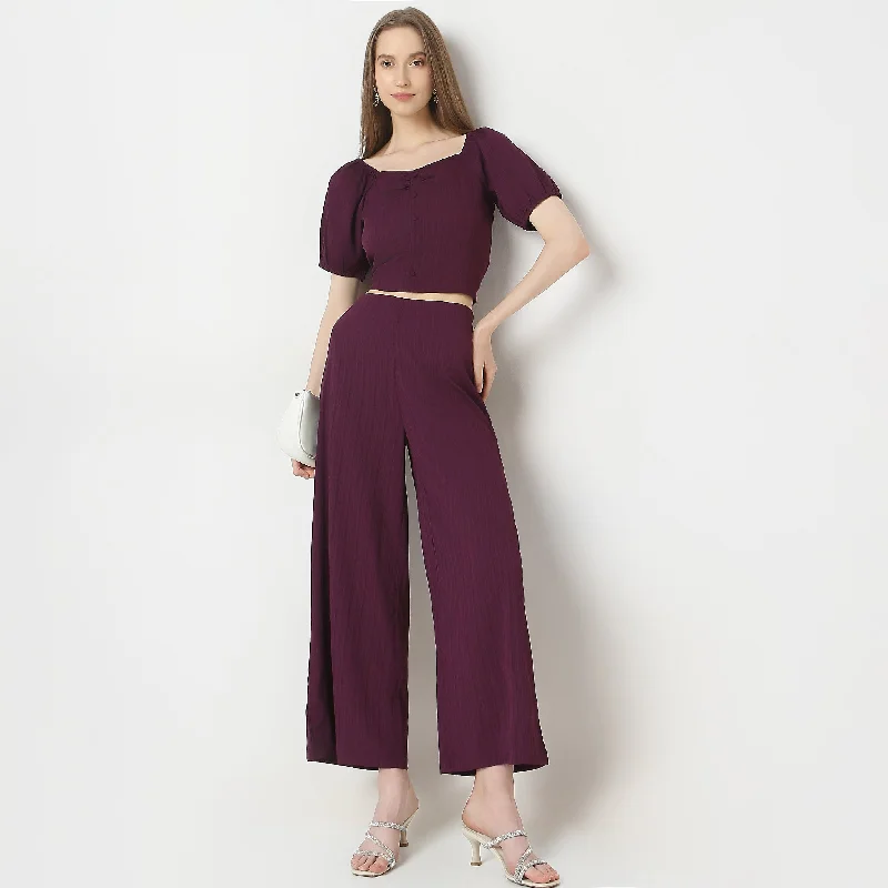 Relaxed Fit Solid High Rise Palazzos