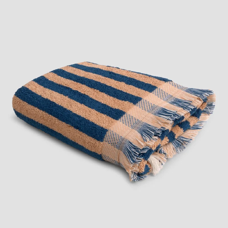 Blue & Porcini Pembroke Stripe Cotton Hand Towel