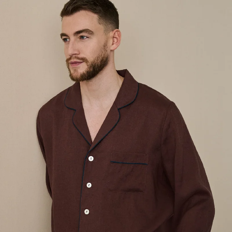 Men's Conker Brown Linen Pajama Shirt