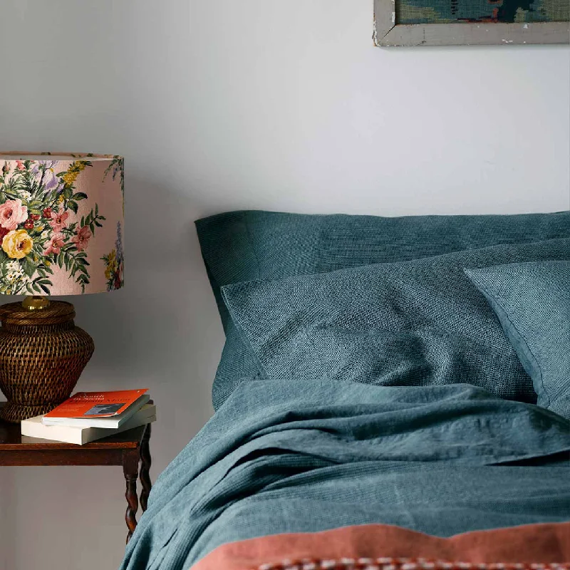 Teal Waffle Chambray Linen Pillowcases (Pair)