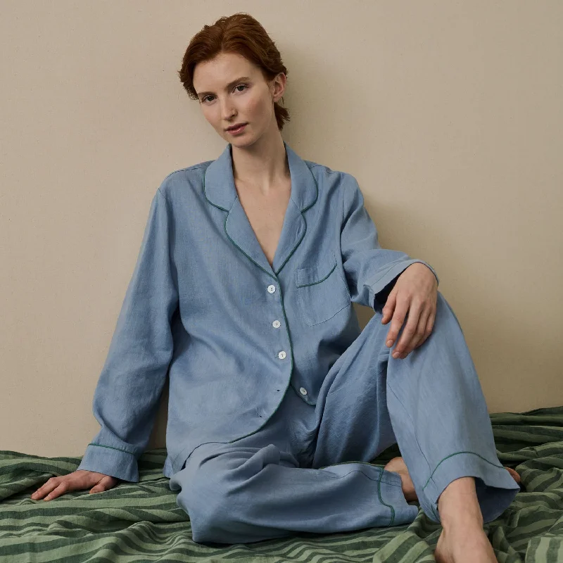 Wave Blue Linen Pajama Set