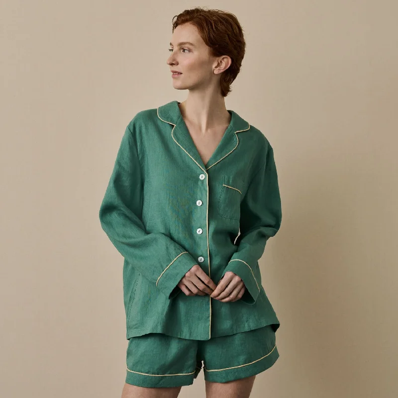 Tranquil Green Linen Pajama Shorts Set