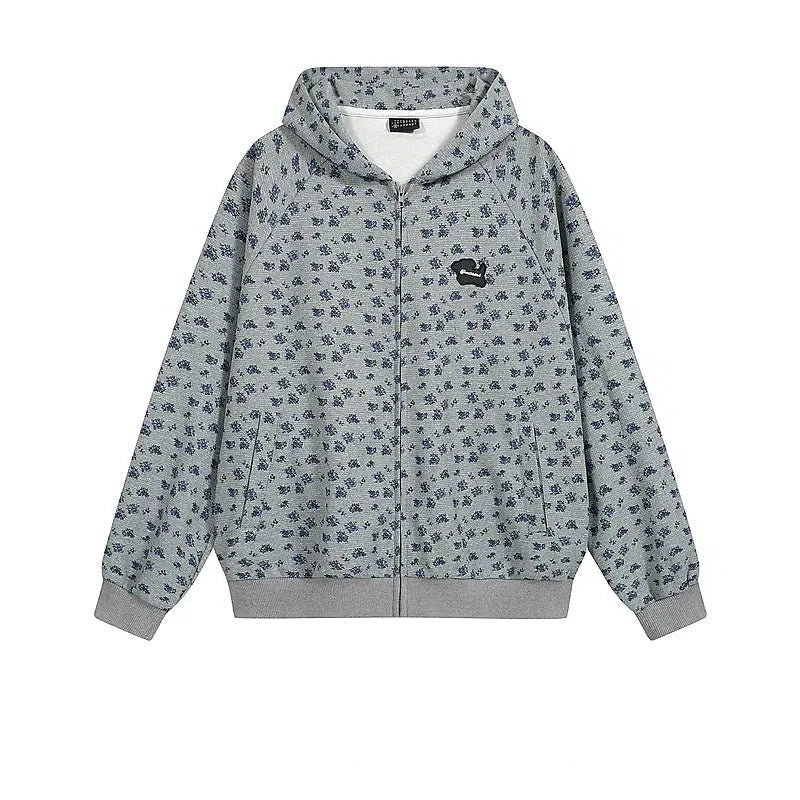 Front Pockets Floral Zip-up Hoodie