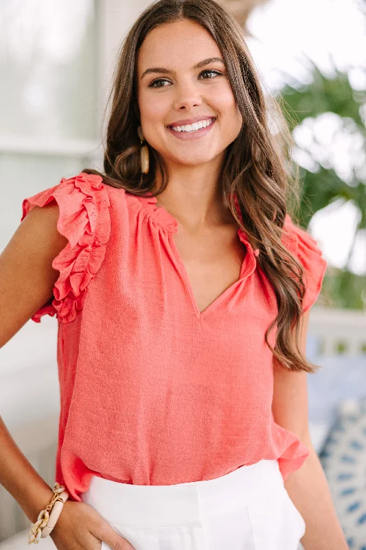 More Than You Know Coral Orange Ruffled Tank