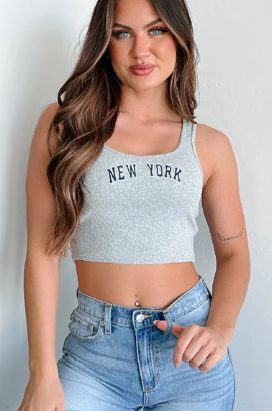 New York Dreamer Ribbed "New York" Crop Tank (Heather Grey)