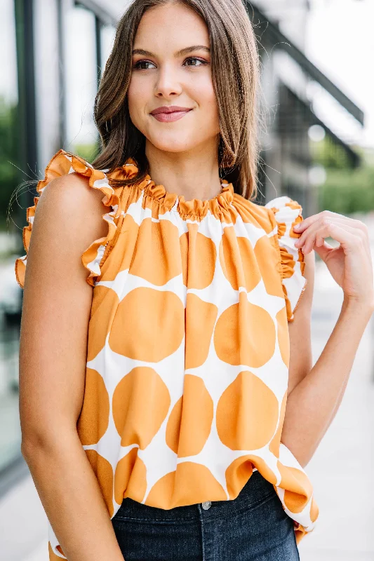 On My Mind Camel Brown Polka Dot Tank