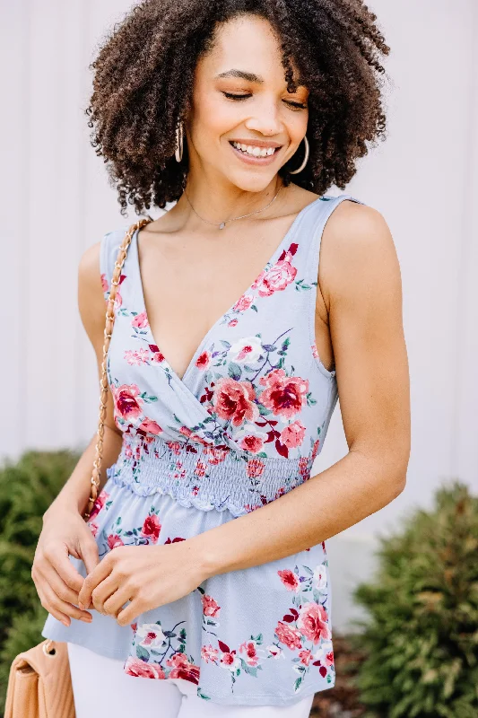 Be There Soon Blue Floral Tank