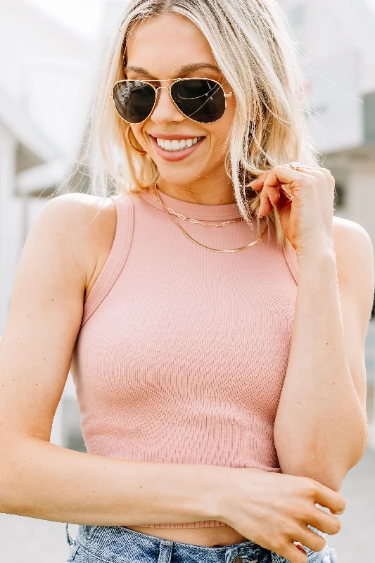 Can't Bring You Down Mauve Pink Ribbed Crop Top