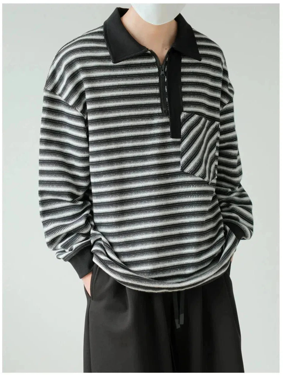 Half-Zip Striped Polo Shirt