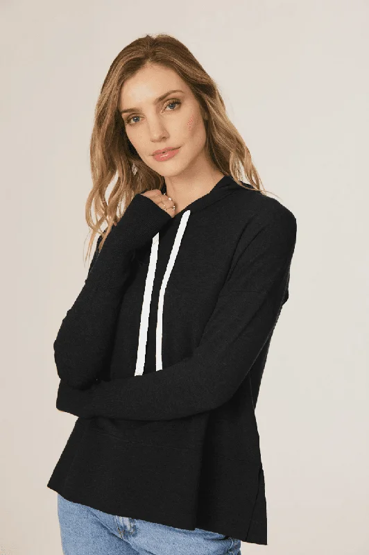 Hoodie With Contrast Tie and Zipper