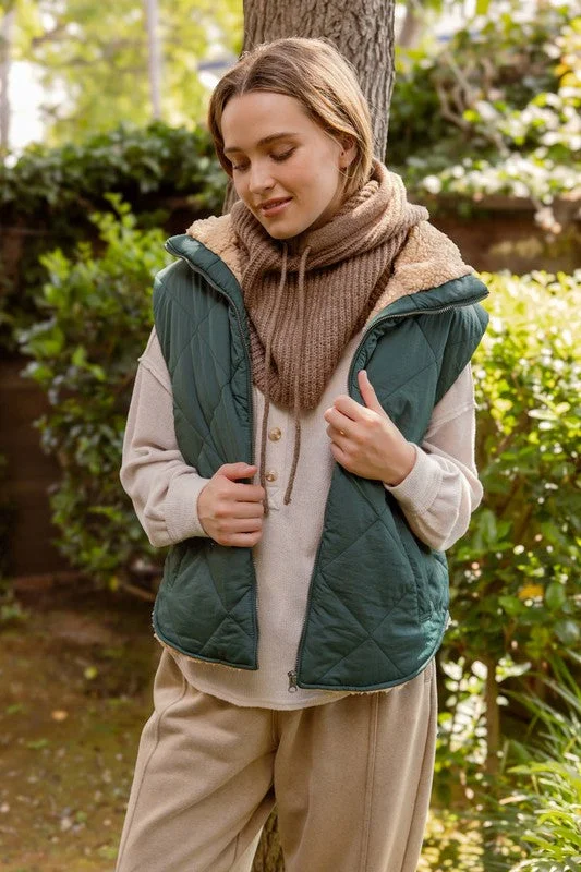 Long Story Quilted Zip Up Puffer Vest