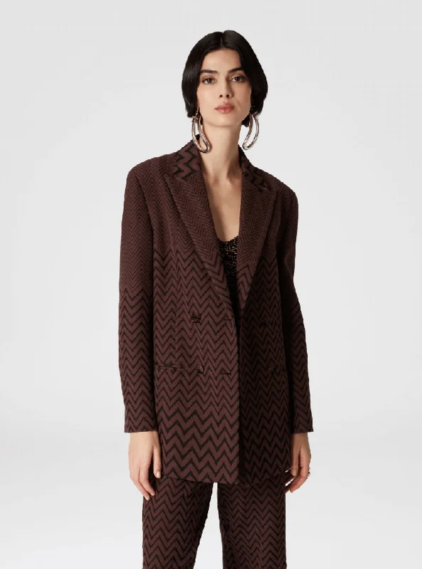 Double-breasted zigzag cotton brown blazer