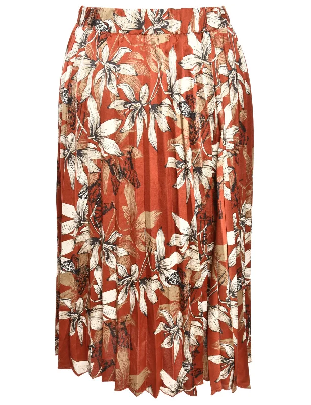 Floral Print Dark Brown Maxi Skirt - S