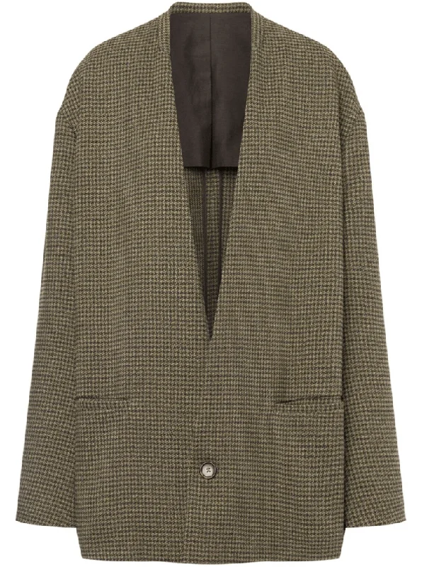 Houndstooth blazer in olive green