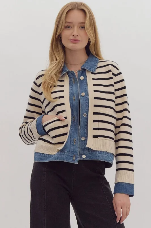 What I Want Striped Contrast Sweater Cardigan