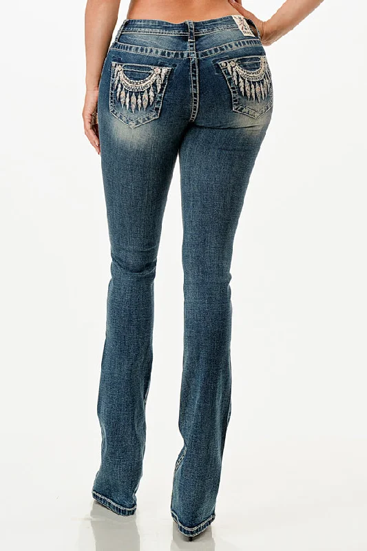 Necklace Embellished Mid Rise Women's Bootcut Jeans