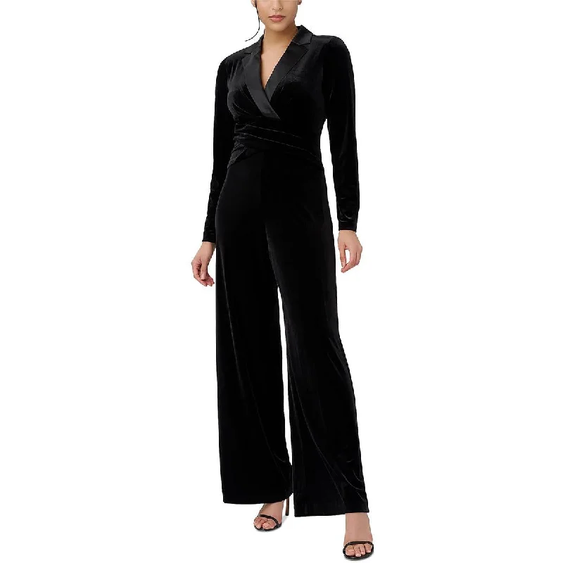 Adrianna Papell Womens Velvet Satin Trim Jumpsuit