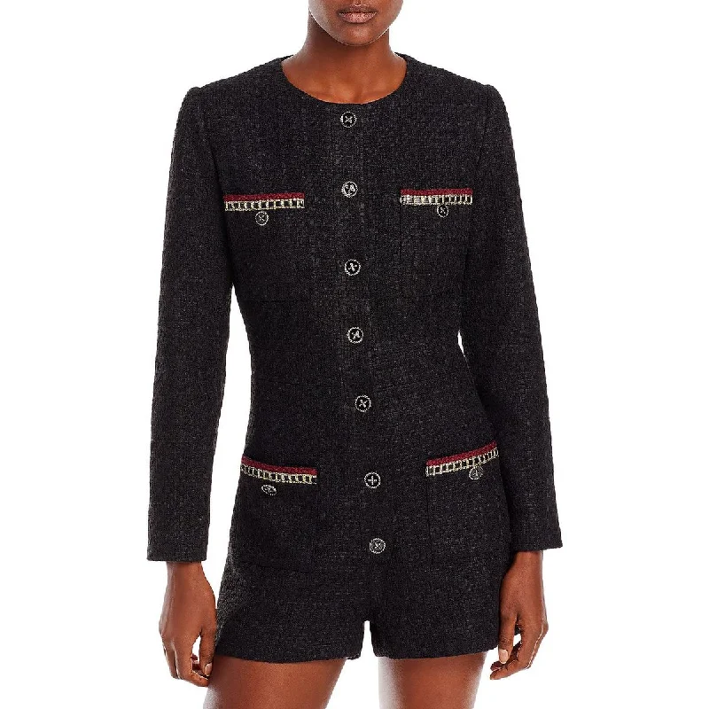 Aqua Womens Tweed Long Sleeve Romper