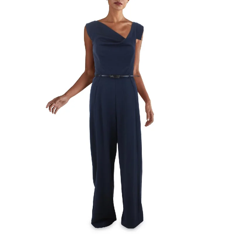 Black Halo Womens Belted Cap Sleeves Jumpsuit