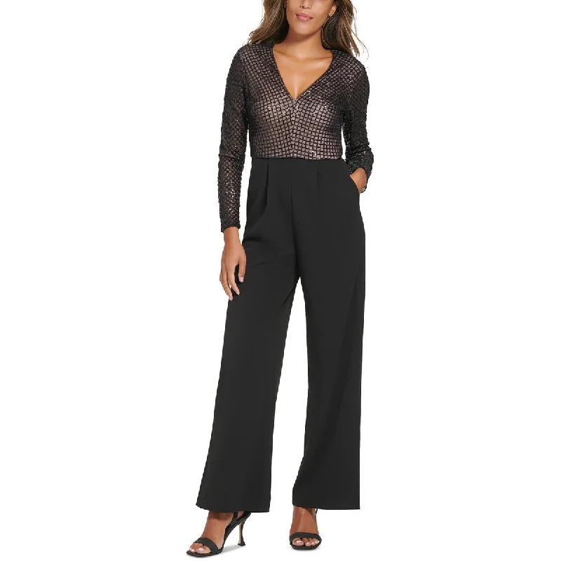 Calvin Klein Womens Sequined Wide Leg Jumpsuit