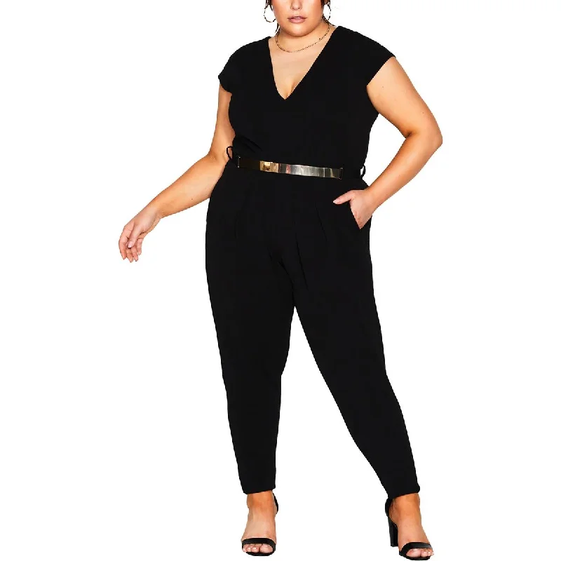 City Chic Womens Plus V Neck Tapered Leg Jumpsuit