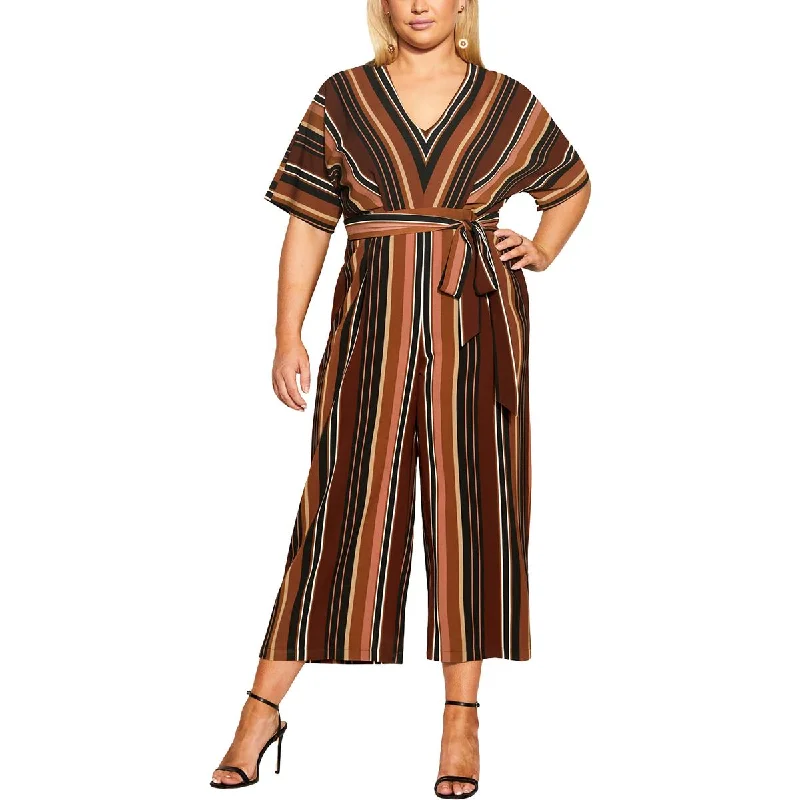 City Chic Womens Plus Striped Textured Jumpsuit