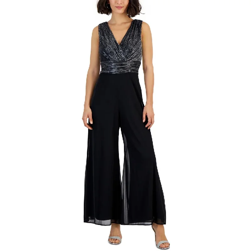 Connected Apparel Womens Petites Metallic Jumpsuit