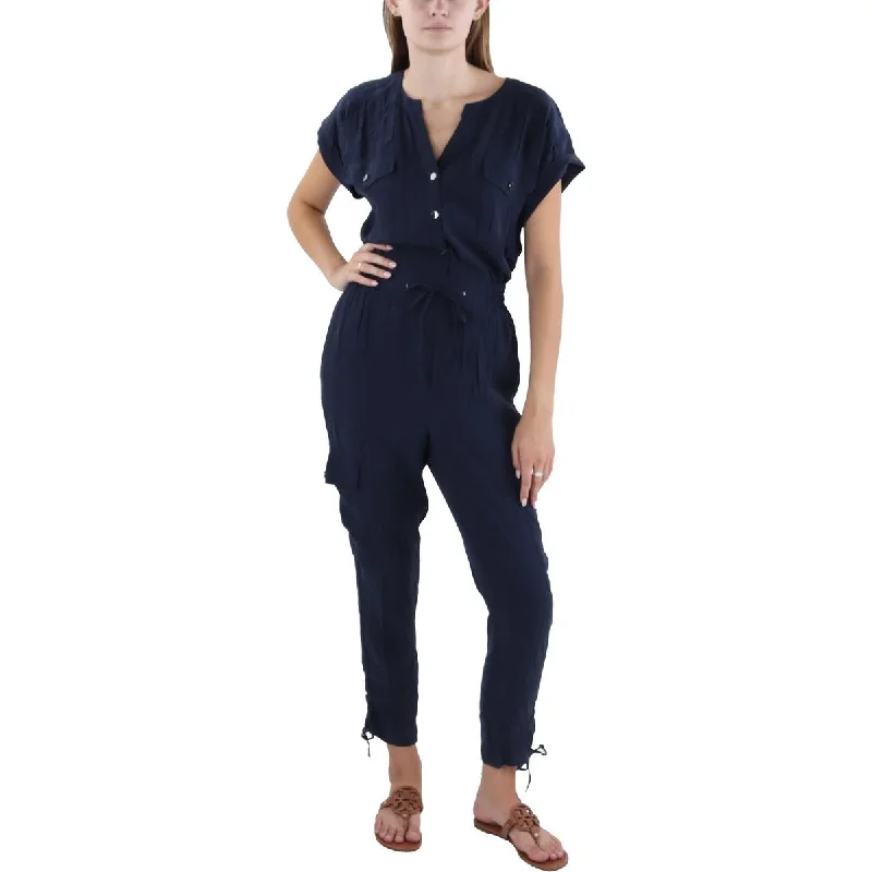 Elie Tahari Womens Tie Front Cuff Sleeves Jumpsuit