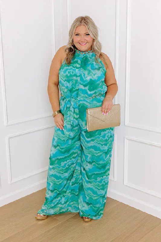 Gala Glam Watercolor Jumpsuit in Green Curves