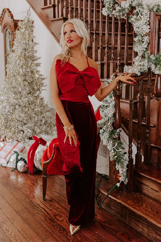 Holiday Party Velvet Jumpsuit in Wine