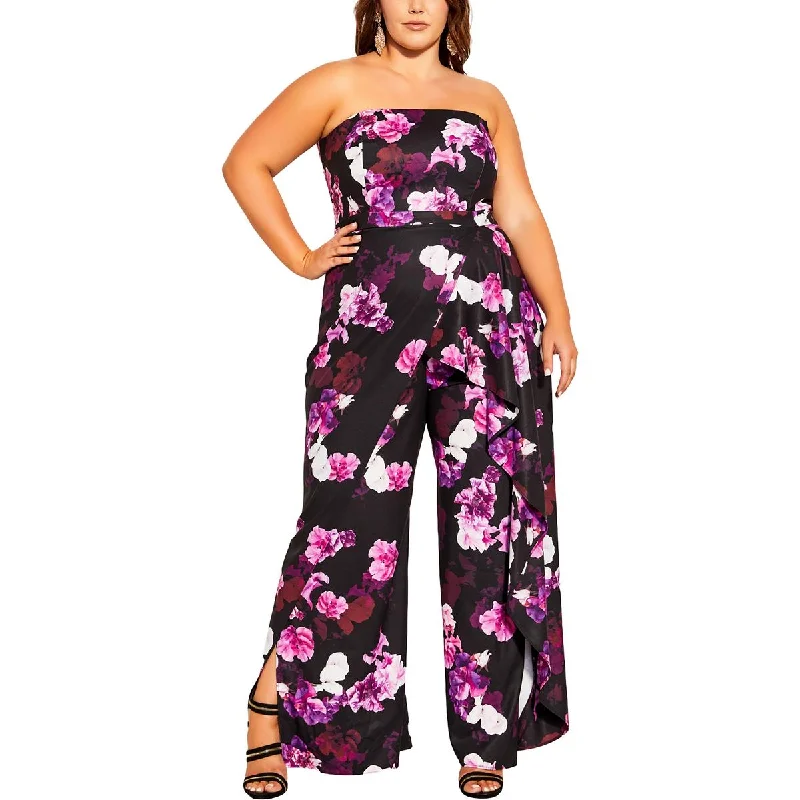 Jessica Howard Womens Plus Stella Faux Wrap Wide Leg Jumpsuit