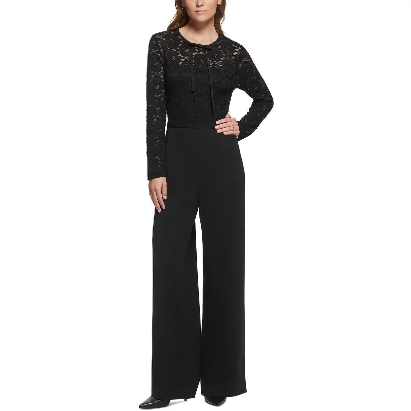 Karl Lagerfeld Paris Womens Lace Bodice Long Sleeve Jumpsuit