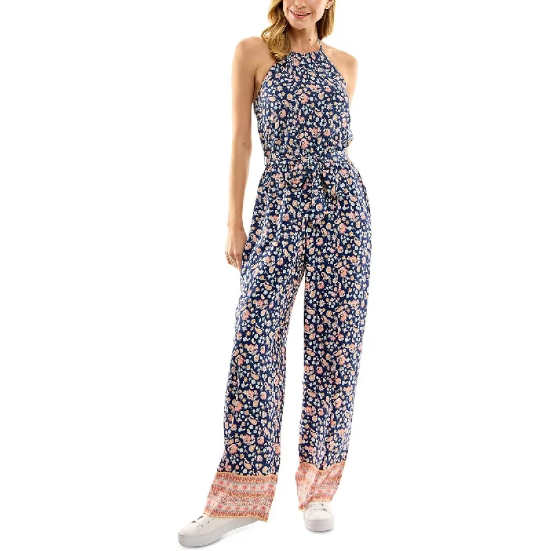 Kingston Grey Womens Juniors Halter Wide Leg Jumpsuit