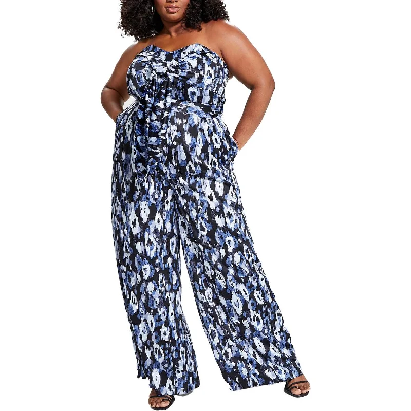 Nina Parker Womens Plus Printed Strapless Jumpsuit