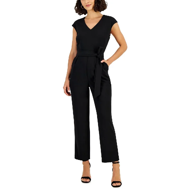 Nine West Womens V Neck Zipper Jumpsuit