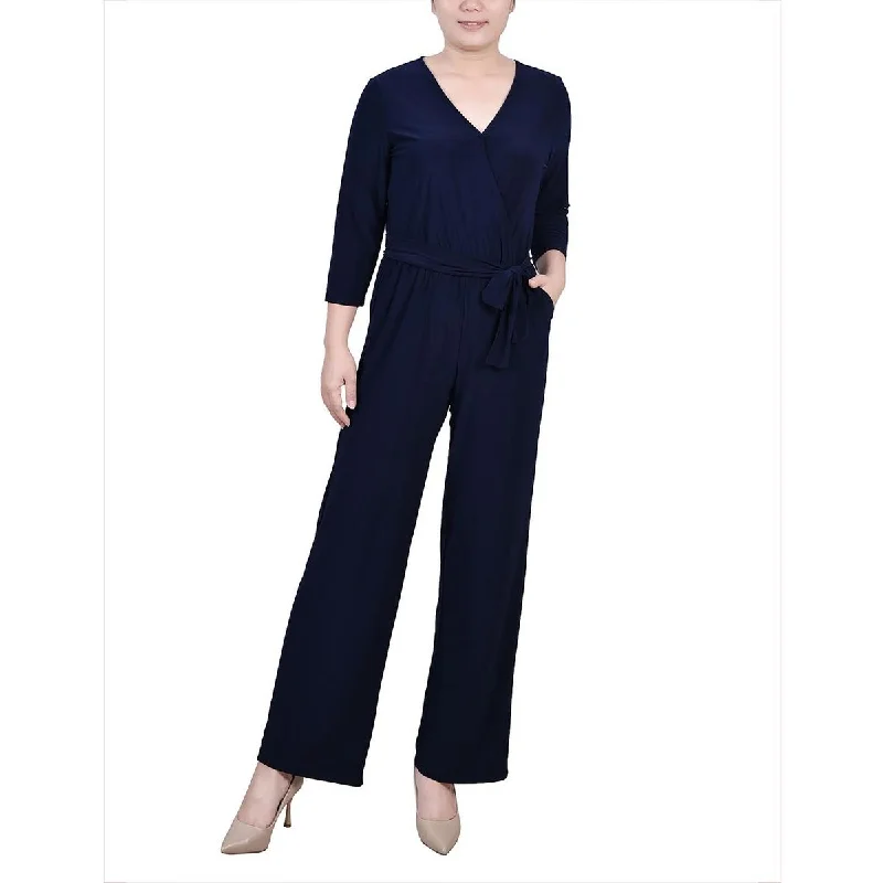 NY Collection Womens Petites Solid Wide Leg Jumpsuit