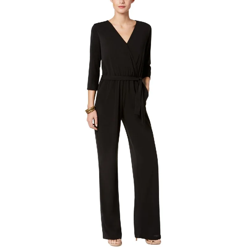 NY Collection Womens Petites Matte Jersey Belted Jumpsuit