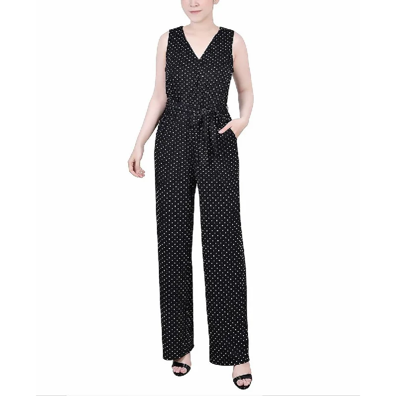 NY Collection Womens Polka Dot Belted Jumpsuit