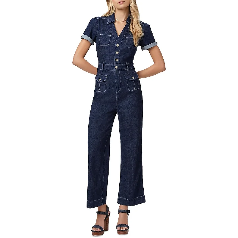 Paige Womens Darla Denim Cuff Sleeve Jumpsuit