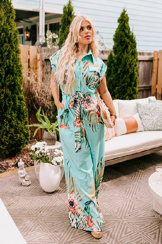 Tropical Tour Jumpsuit in Aqua Curves