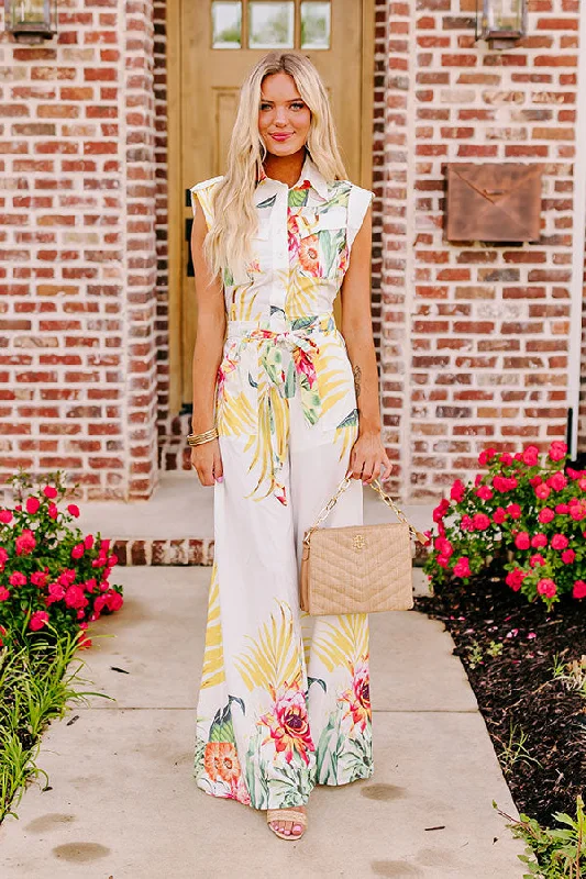 Tropical Tour Jumpsuit in White