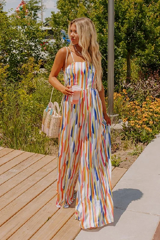 Vacay Bound Satin Stripe Jumpsuit in Blue