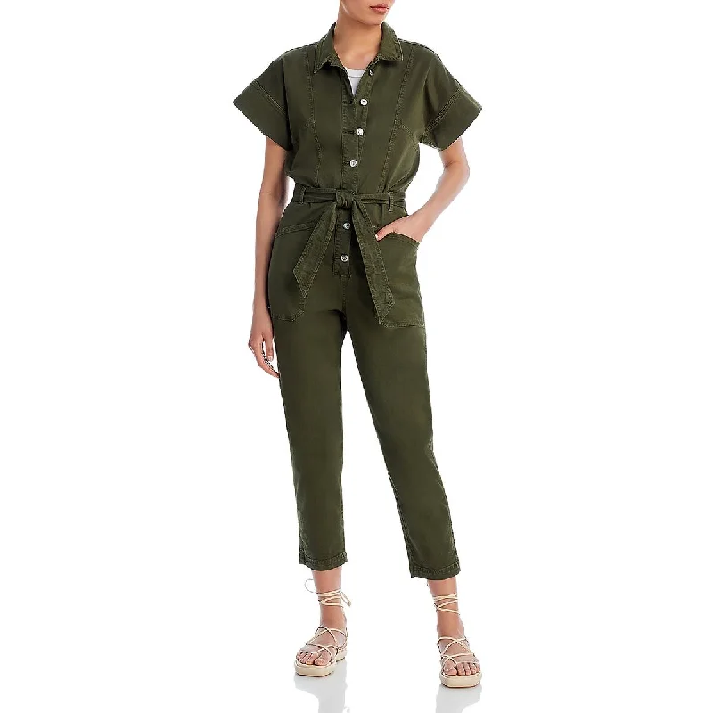 Veronica Beard Womens Eakin Collar Cotton Jumpsuit