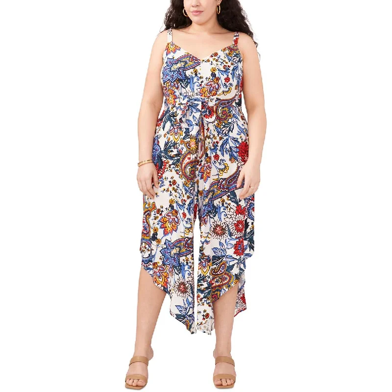 Vince Camuto Womens Plus Floral Print Rayon Jumpsuit