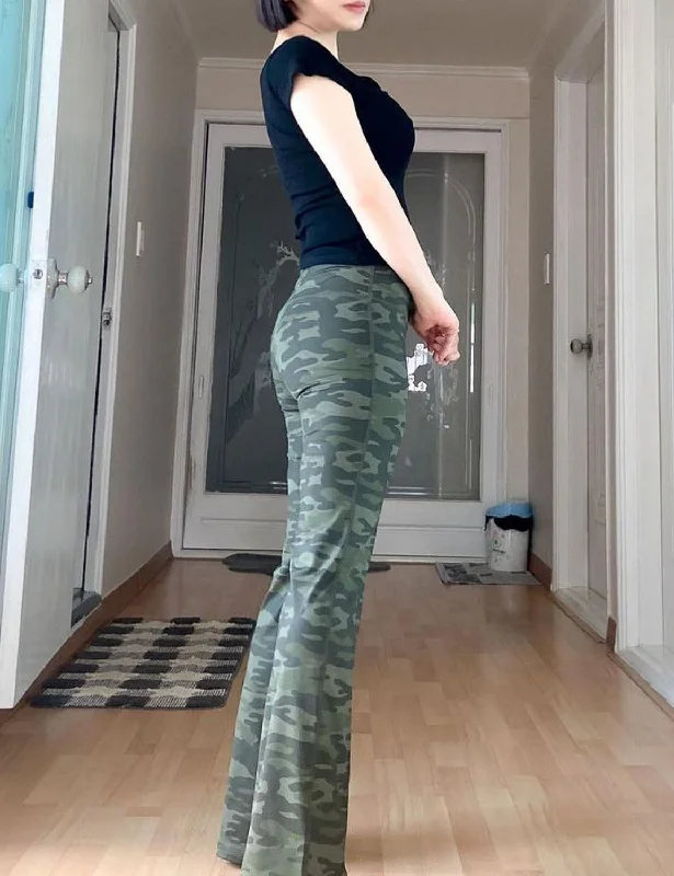 29" 31" 33" 35" 37" High Waist Printed Bootcut Leggings green camo ins