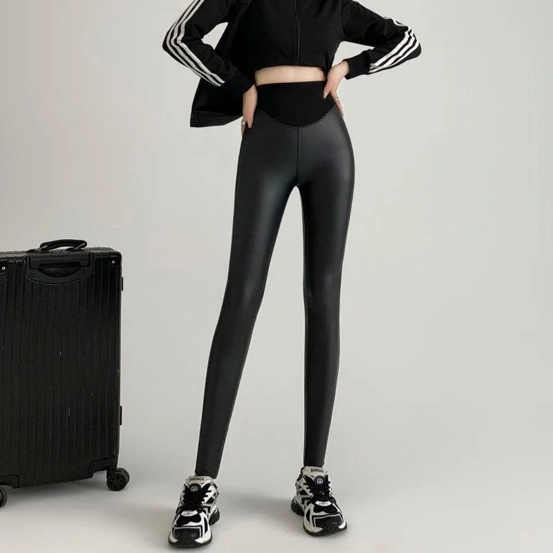 New Autumn And Winter Stretch Tight Leather Pants Pu Matte Thin Velvet Weight Loss Pants Leggings