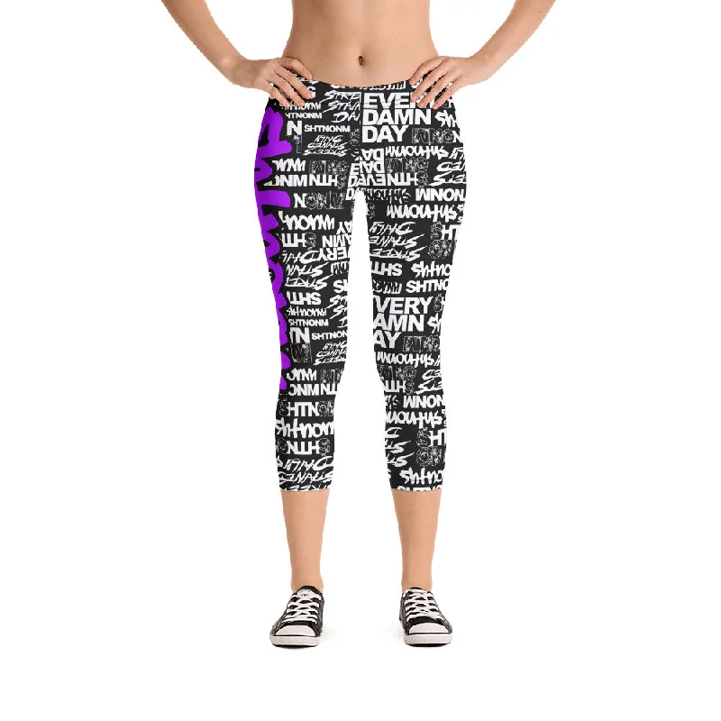 SHTNONM - CAPRI LEGGINGS (BLACK/NEON PURPLE)