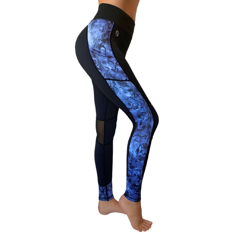 Swim Leggings for Women UPF 50+| Marble - Black with Mesh