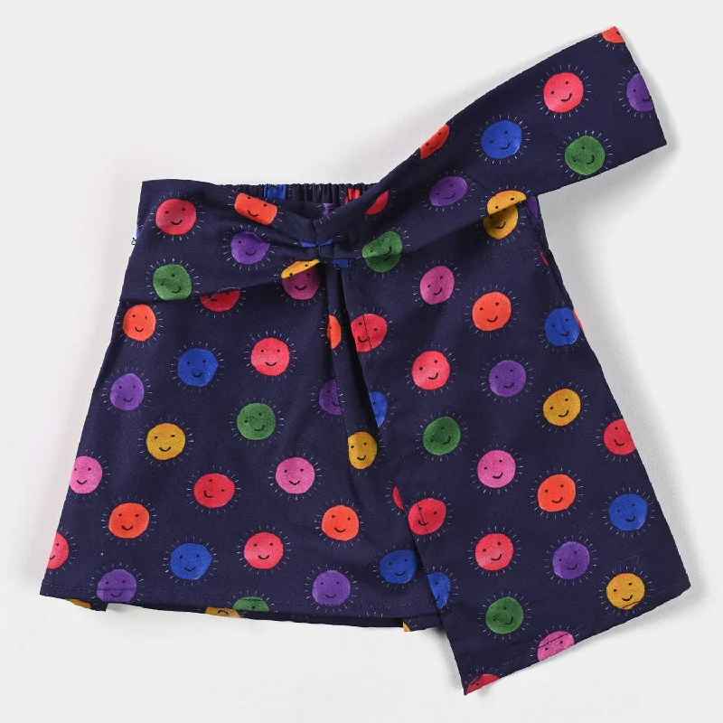 Infant Girls Cotton Poplin Short Skirt Smile-Navy Blue