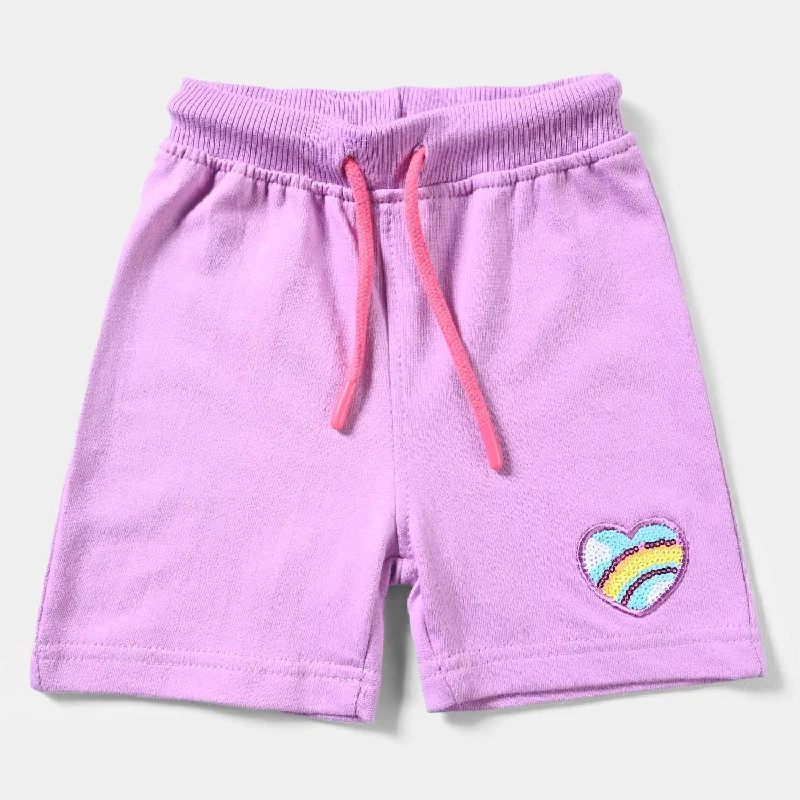 Infant Girls Cotton Terry Knitted Short Rainbow Heart-ORCHID